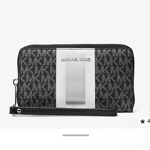 Michael Kors Outlet Jet Set Large Metallic Logo Stripe Smartphone Wallet